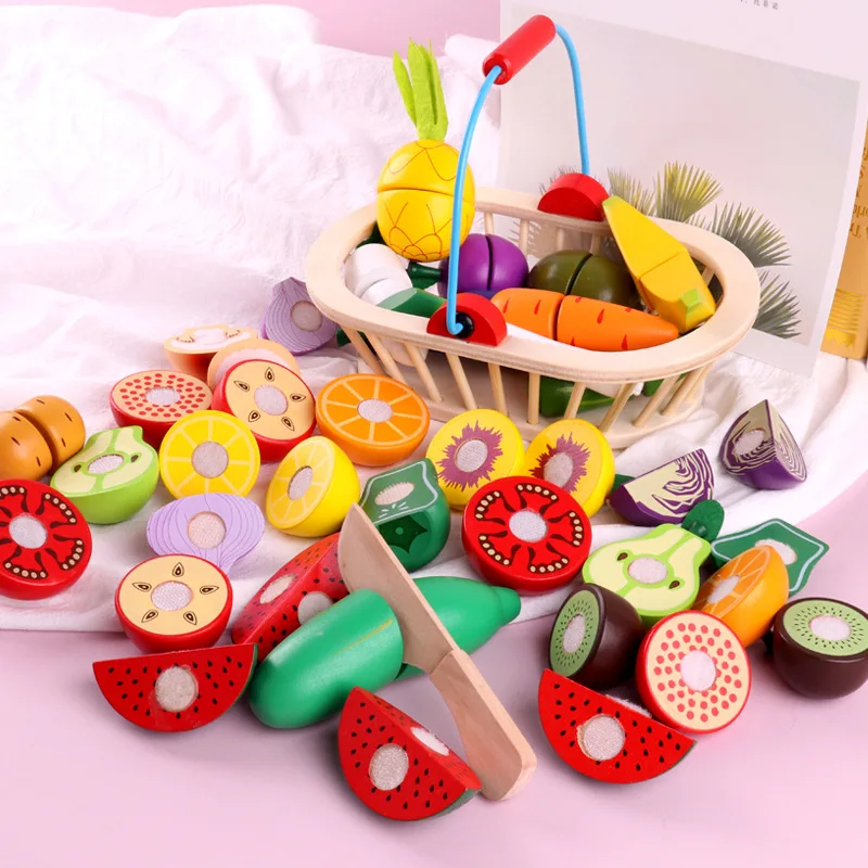 Vaikų Mediniai Magnetiniai Vaisių ir Daržovių Krepšys Kūdikio Namas ir Daržovių Žaislai