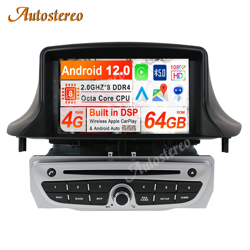 Android 12 Automobilių DVD Navigacijos Renault Megane 3 Fluence Belaidžio Carplay GPS Multimedia Player Stereo Headunit Auto Radijo DSP