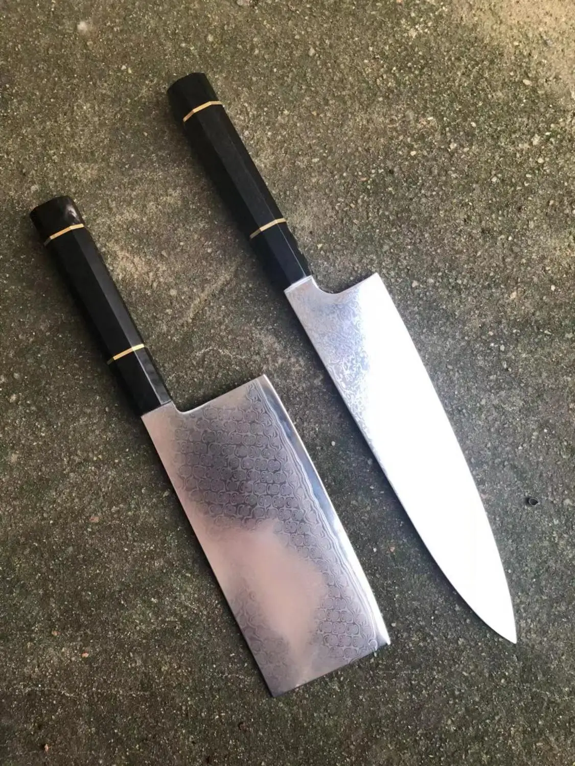 Couteau chef de en acier damas, couteau de cuisine japonais santoku VG10 couteau à trancher tranchant lt ébène octogone et manch