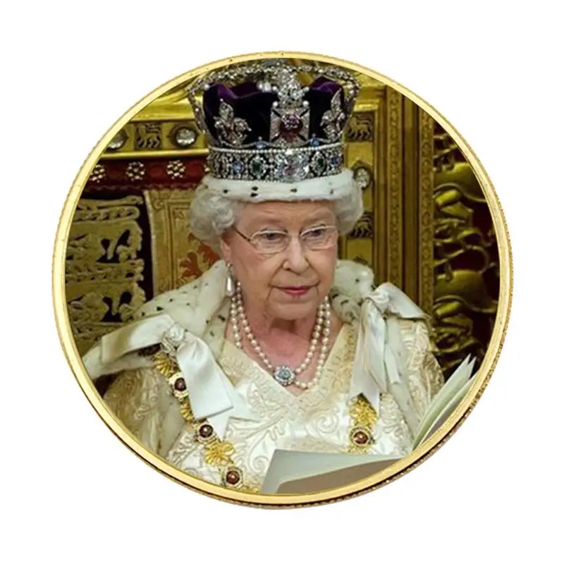 Karalienė Elžbieta II Kolekcines Monetos Apvalios Metalinės Proginių Monetų Kolekcija Su Ryškių Spalvų, Metalo Monetų Karalienė Elžbieta II.