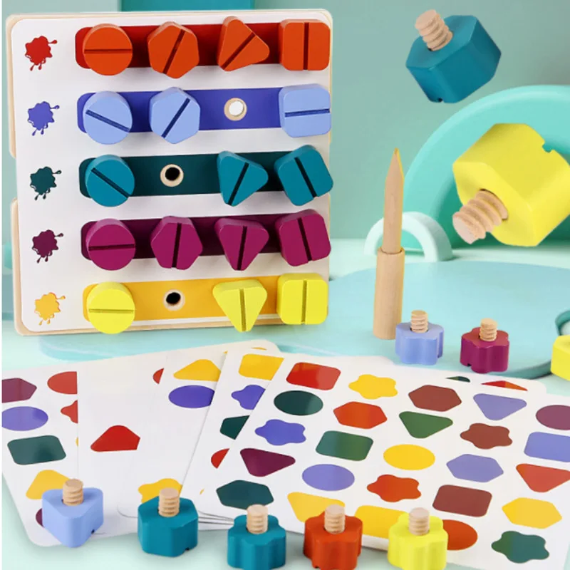 Vaikams, Mediniai Varžtas Veržlė Išardymas Formą, Spalvų Blokai Montessori Sudoku Žaidimas Švietimo Žaislai Vaikams baby