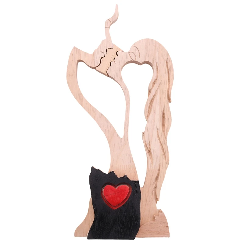 Meilė Amžina Medžio Puošyba Medinis-Širdies Darbalaukio Skulptūra Pora Bučiavosi Statula Meilės Menas Papuošalai, Namų Dekoracijos