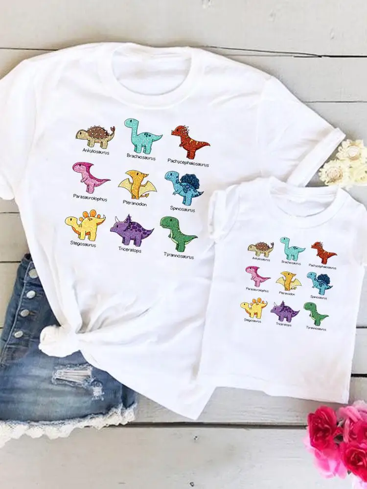 Dinozaurų Animacinių filmų Mielas Drabužių Tee Šeimos Atitikimo Komplektus Vasarą, Moteris, Vaikas, Vaikui, Mama Mama Mama Marškinėlius Rūbų, Grafinis T-shirt