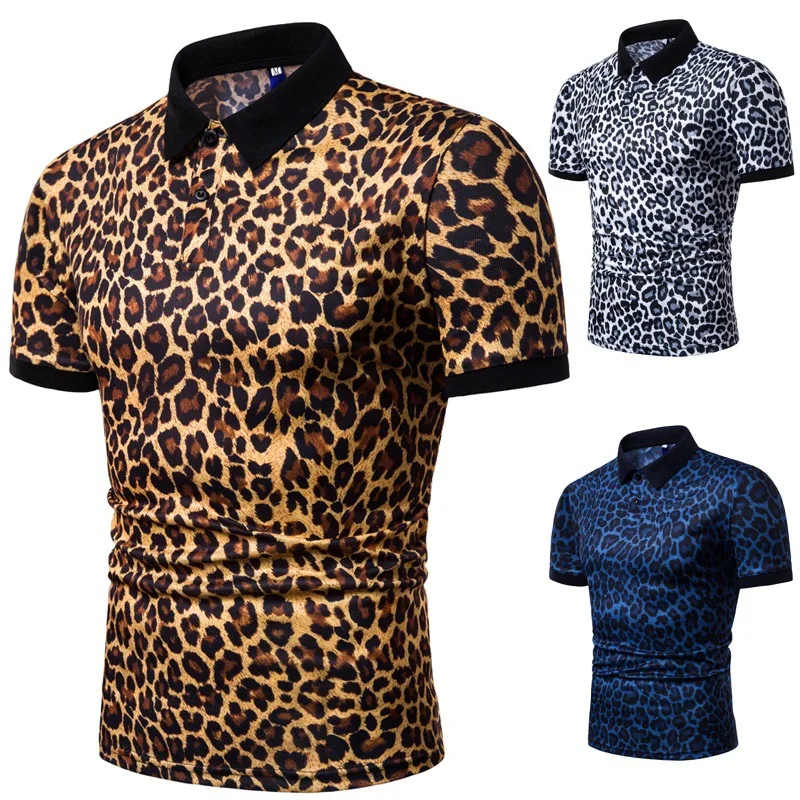 2019 m. Vasarą Naujosios Europos Mados Leopardas Spausdinti Vyrų Atsitiktiniai trumpomis Rankovėmis marškinėliai Polo vyriški Marškinėliai