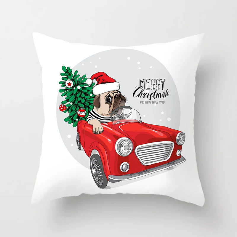 Kalėdų Dekoro Mesti Pagalvės užvalkalą Pug Raudona Sunkvežimių Santa Claus Pagalvėlių Apvalkalus Namų Sofos, Kėdės, Dekoratyviniai pagalvių Užvalkalai