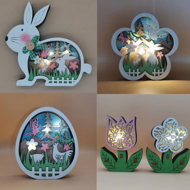 2022 Naujas Velykų Dekoracija Namuose Medinių Easter Bunny LED Šviesos Velykų Amatų Easter Bunny Ornamentu Dekoro Velykų Kiaušinių Dekoro Lempos