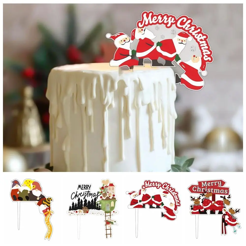 Naujųjų Metų Cupcake Ornamentu Animacinių Filmų Kalėdų Senelis Merry Xmas Įdėkite Kortelę Kalėdų Tortas Toppers Lokių, Elnių