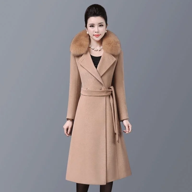 per Dvigubo kelio krūtinėmis Vilnonis paltas moteriška Karinis stilius žiemą storas buvo plonas, kašmyras šiltų vilnonių paltų su diržu F242