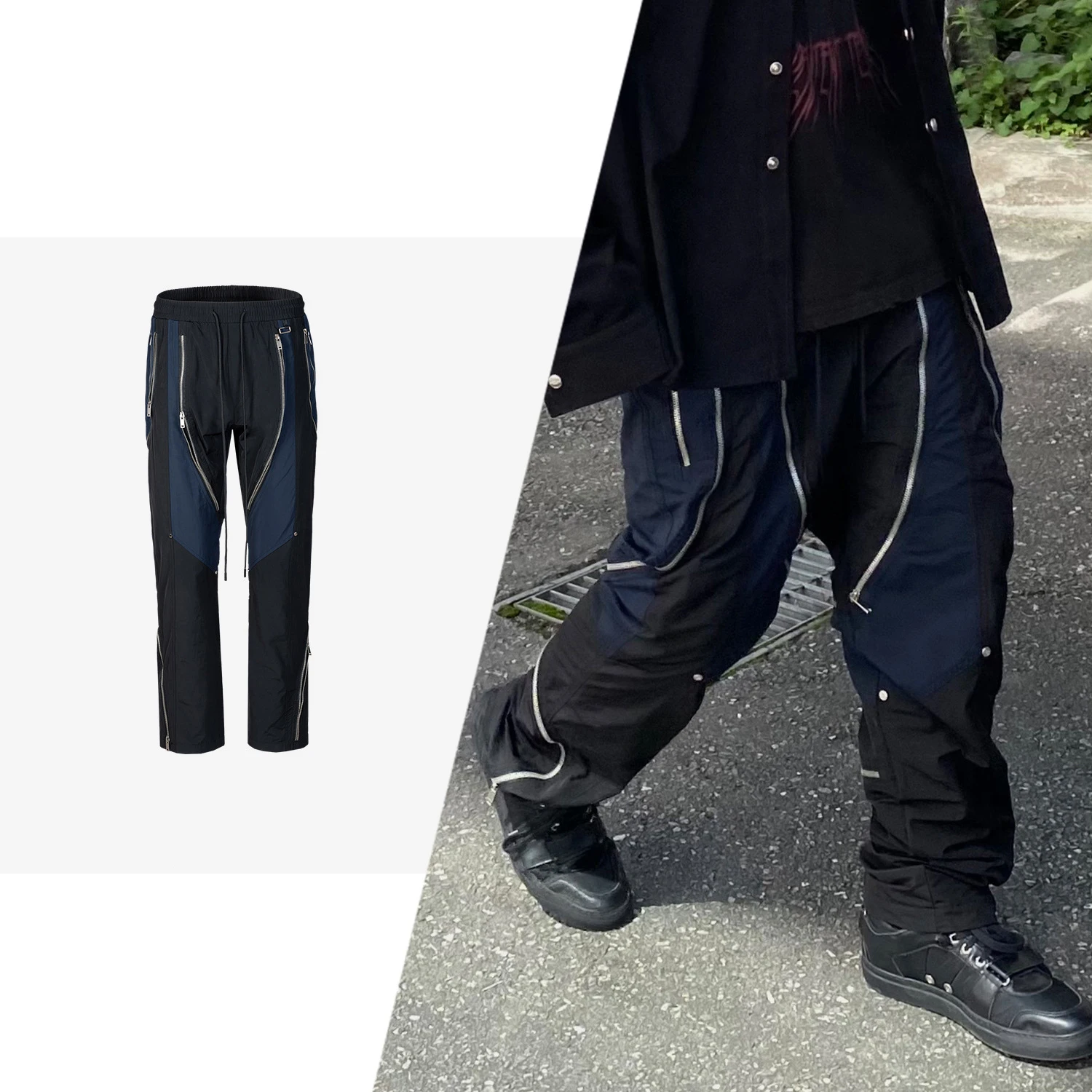 Naujas 2023 Streetwear Harajuku Vintage Džinsai dvigubai zippper Baggy Tiesiai Džinsinio audinio Kelnės Kelnės