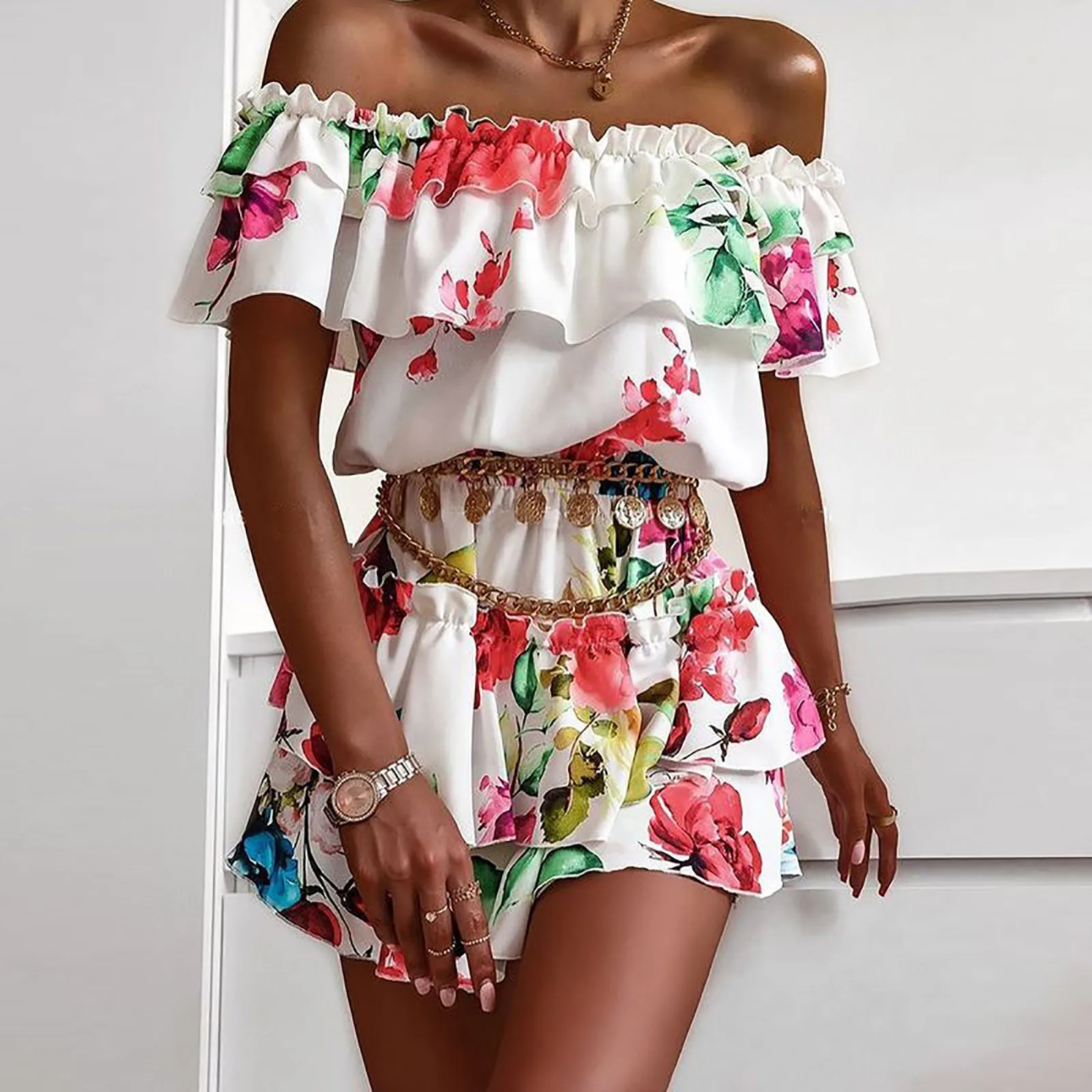 Sundress Moteriška Suknelė Moterims Šalis Suknelės Off Pečių Mini Suknelė Vasaros Suknelės Ponios 2022 Elegantiškas su Gėlių Modelio