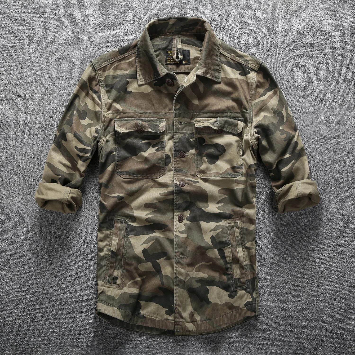 Vyrai Kamufliažas Tactical Marškiniai Medvilnė Atsipalaidavęs Tinka Ilgomis Rankovėmis Lauko Mygtuką Karinės Viršūnės Multi Pocket Skalbimo Darbą Marškinėliai