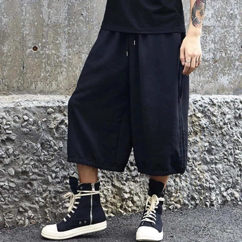 Vyriški Plataus Kojų Kelnės Naujas Vasaros Hip-Hop Street Stilistas Tamsiai Atsitiktinis Super Loose Negabaritinių Capri Kelnės