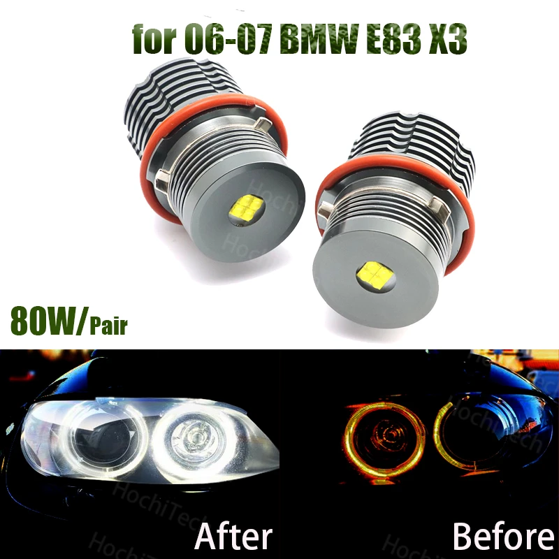 80W LED Baltos spalvos priekinis žibintas Angel Eye Halo Žiedas Lemputės šviesos 06-07 BMW X3 E83