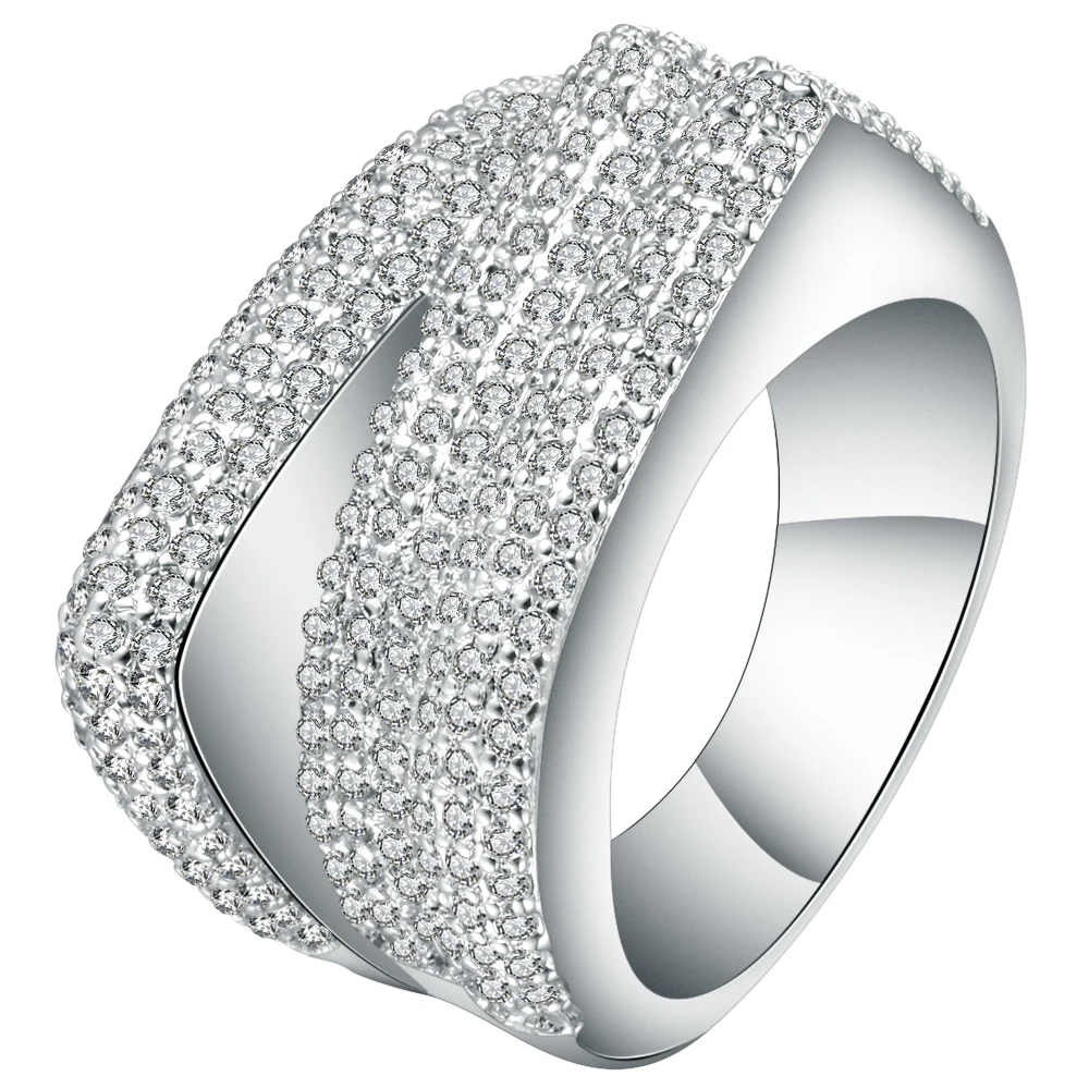 Hainon Vestuvių žiedas, Pilnas Mikro Nutiesti Kubinis Cirkonis Derliaus Prabangus Dizainas Žiedas Sidabro spalvos Piršto Žiedai, Moterų Papuošalai