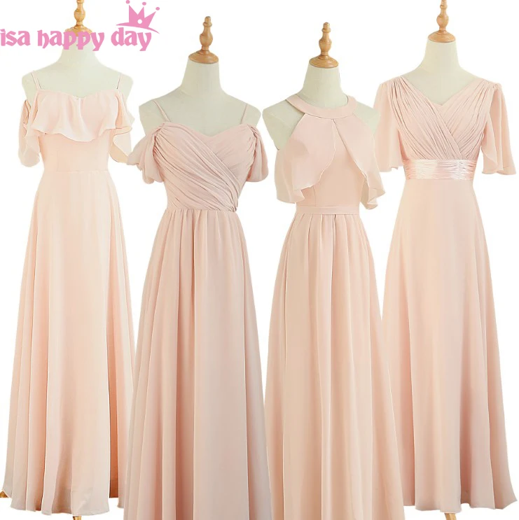 rožinė modernus šalies linija, pusiau oficialią plius dydis suknelė bridesmaid šifono brides kambarinės ilgai bridemaids sukneles nuotakos suknelė W4335