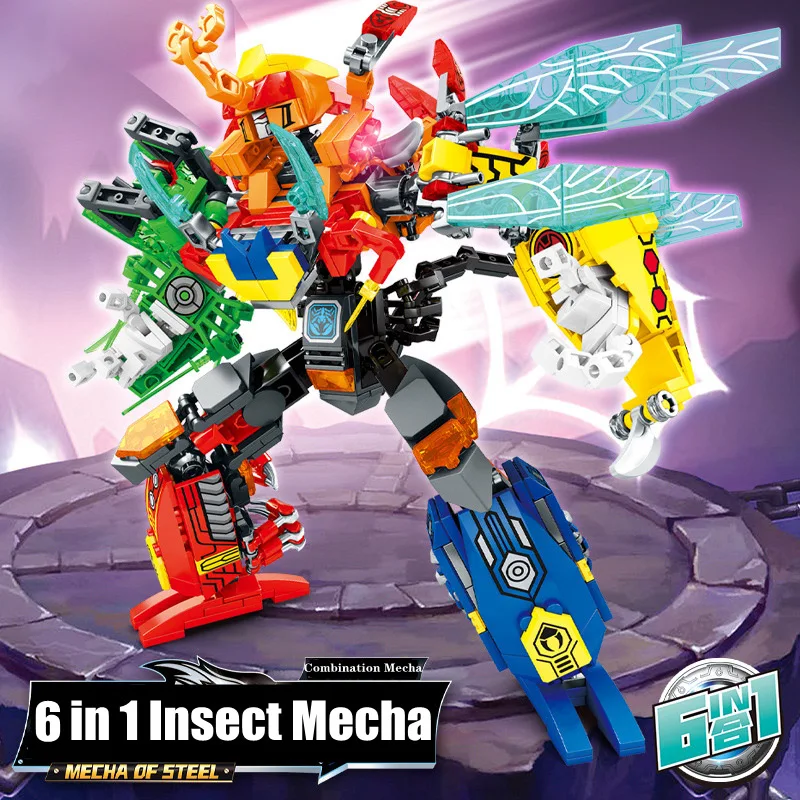 NAUJŲ Vabzdžių Keičia Mecha 6IN1 Blokai Rinkiniai Deformacijos Robotas Mechaninė Gyvūnų Plytos 