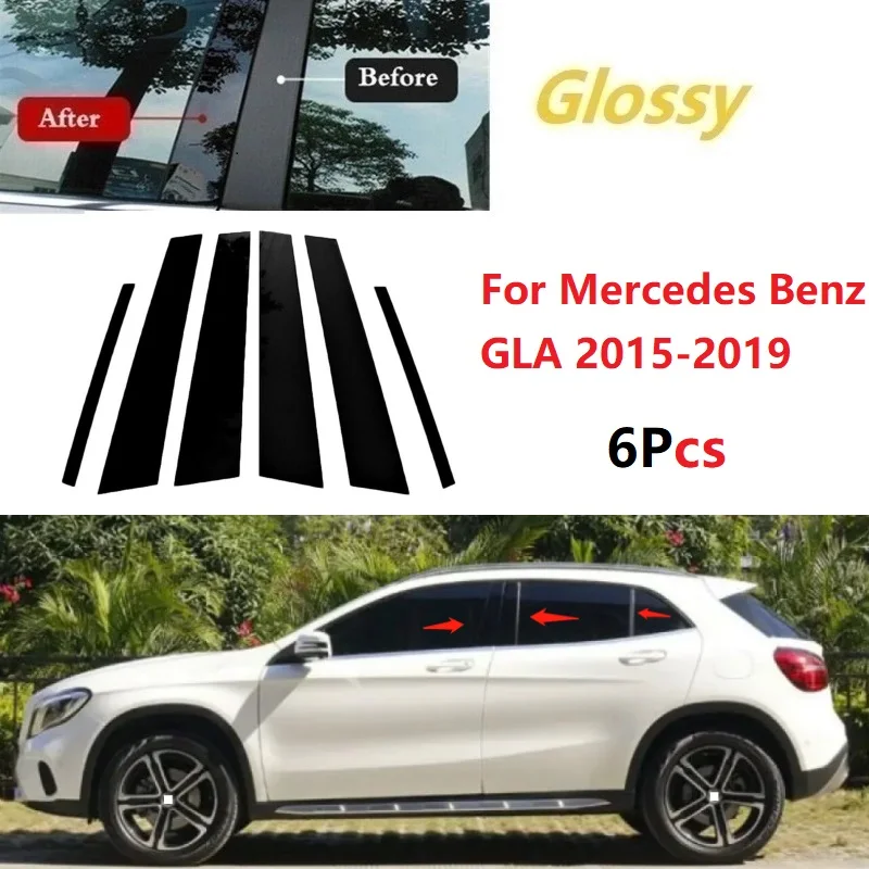 6PCS Lango Apdaila Padengti BC Skiltyje Lipdukas Mercedes Benz GLA 2015-2019 Poliruoti Ramstis Pranešimų