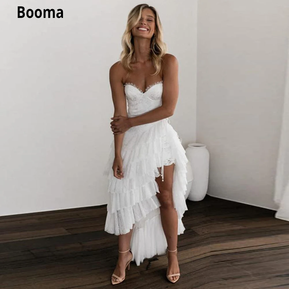 Booma 2020 M. Bohemijos Aukštas Žemas Vestuvių Suknelės, Brangioji, Nėriniai Appliqued Vestidos De Novia Linijos, Pakopų, Sijonai, Boho Vestuvinė Suknelė
