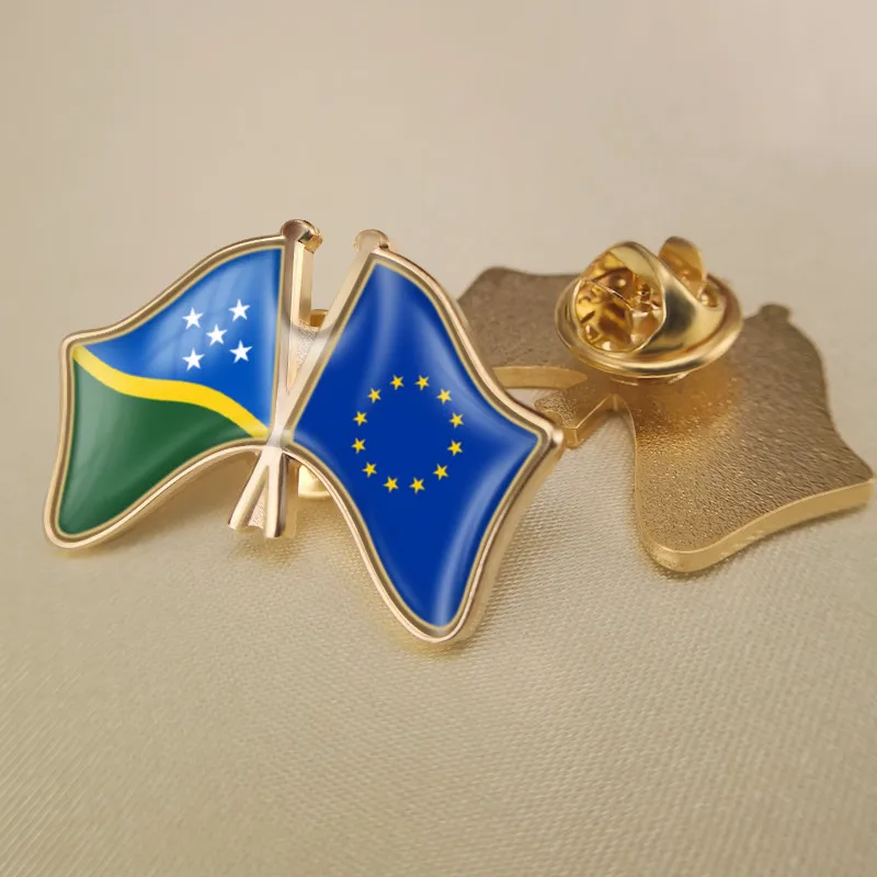 Europos Sąjungos ir Saliamono Salų Kirto Dviguba Draugystė Šaligatvio Sagė Emblemos Atvartas Smeigtukai