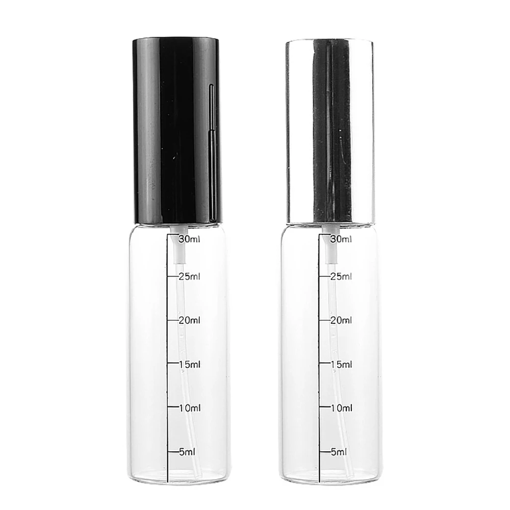 Skaidrus 30ml masto stiklo spray su juodos ir sidabro dangteliu, kelionės kosmetikos nešiojamų kvepalų buteliuko 1oz