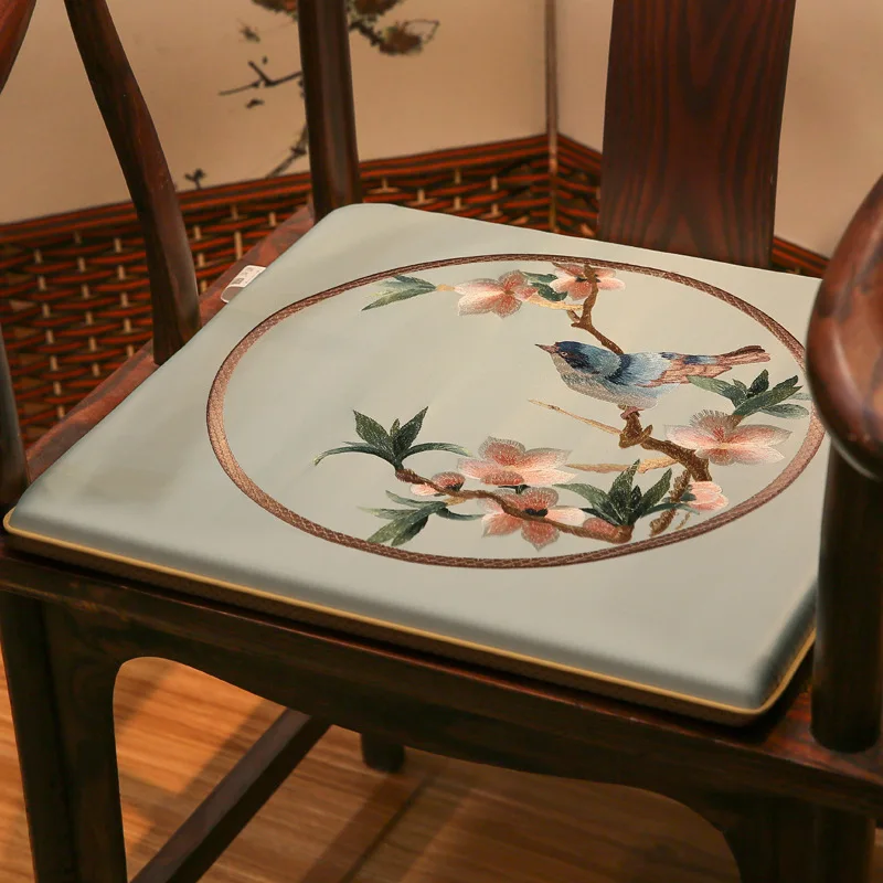 Tradicinės Kinų Stiliaus Gėlių Siuvinėjimas Sėdynės Cushons su Putų Paukščių Raudona Mėlyna Trinkelėmis, Namų Kėdė Tatamio Dekoro Kėdės Pagalvėlės