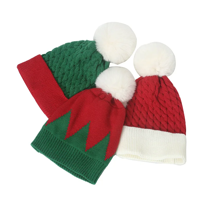 Kalėdų Trikotažo Beanie Mielas Žiemos Šiltos Kepurės Megzti Skrybėlę su Big Pom Pom