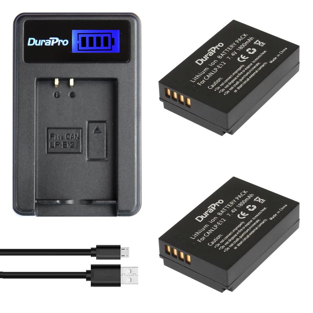 DuraPro 2x LP-E12 LPE12 LP E12 Fotoaparato Bateriją Bateria Batterie AKKU + LCD USB Kroviklis Skirtas Canon M 100D Kiss X7 Rebel SL1 EOS M10