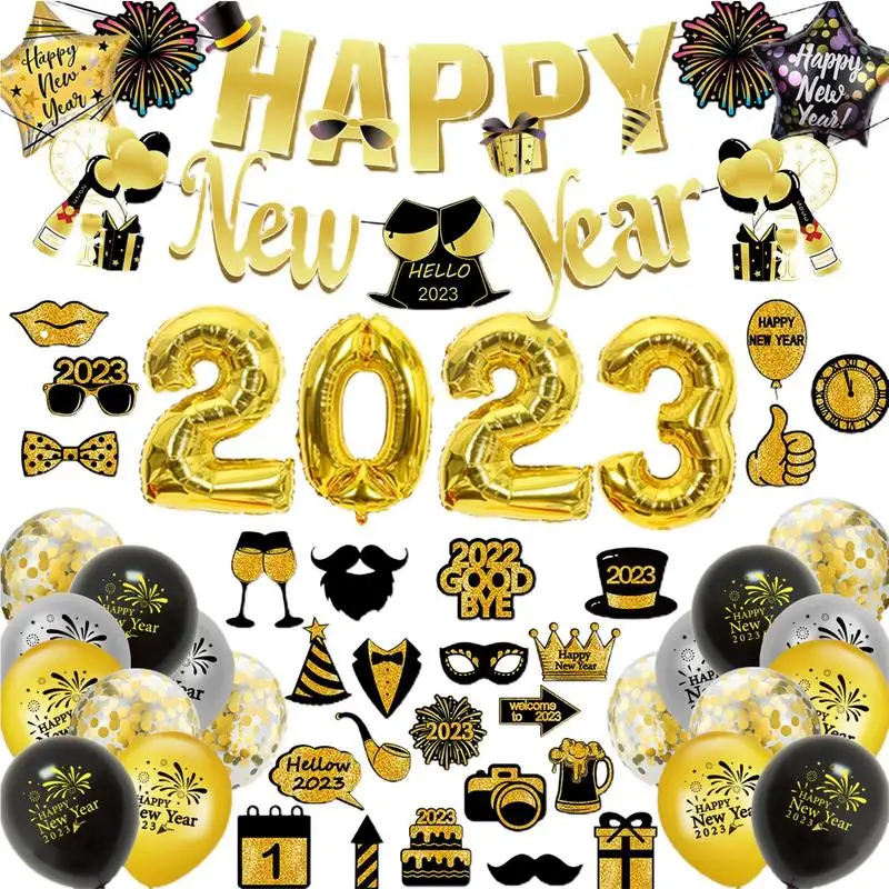 Laimingų Naujųjų Metų Dekoro Laimingas 2023 Naujųjų Metų Juodojo Aukso Reklama Balionas Caketopper Laimingų Naujųjų Metų Nudžiuginti 2023 Šalis Dekoro Vaikas Naudai