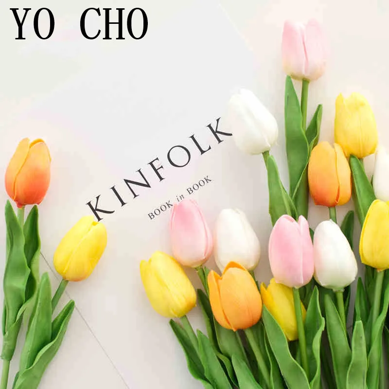 YO CHO 21pcs/daug Dirbtinės Tulpės Augalų PU Nekilnojamojo Touch Netikrą Gėlės, Vestuvių Puokštės, Vestuvių Šalis Dekoro 