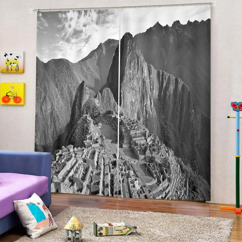 pilka užuolaidos Prabanga Blackout 3D Lango Uždanga Kambarį kalnų užuolaidos blackout užuolaidos