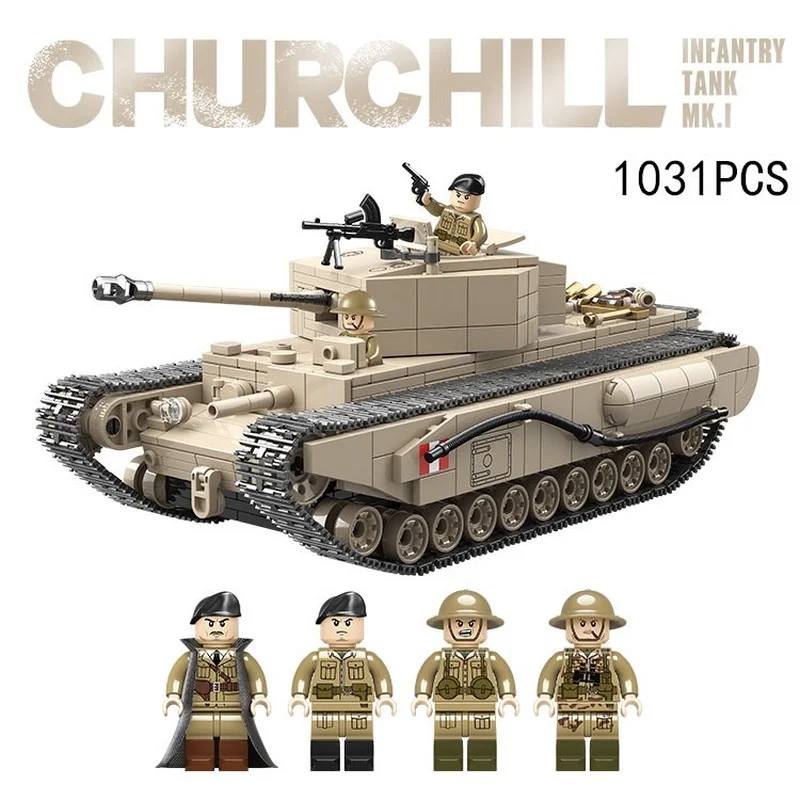 1031pcs WW2 Karinių Britų Churchill Mk.i Bakas Blokai Modelis Plytų 2 Pasaulinio Karo Ginklas Armijos Duomenys Žaislai