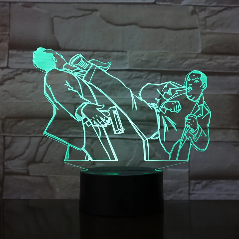 Kungfu Kovos Akrilo 3D LED Lempos, 7 Spalvų Keitimas Remote Touch Perjungti USB Dekoro Naktį Šviesą Kūdikis Miega Apšvietimo 2998