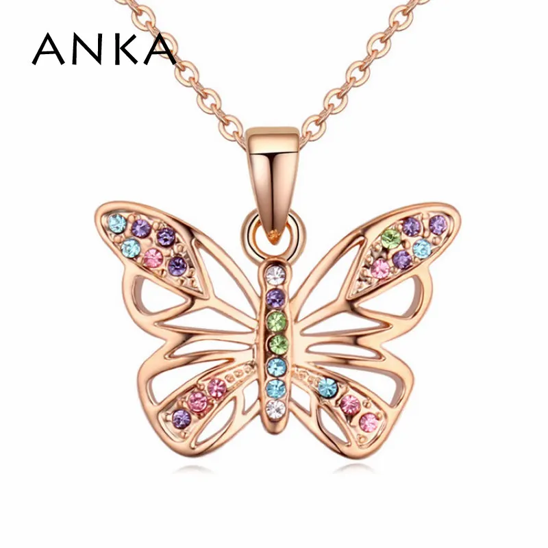 4 spalvų madinga pakabukas drugelis karoliai forma, aukso spalva mergina karoliai pagaminti su čekijos kristalų #114788