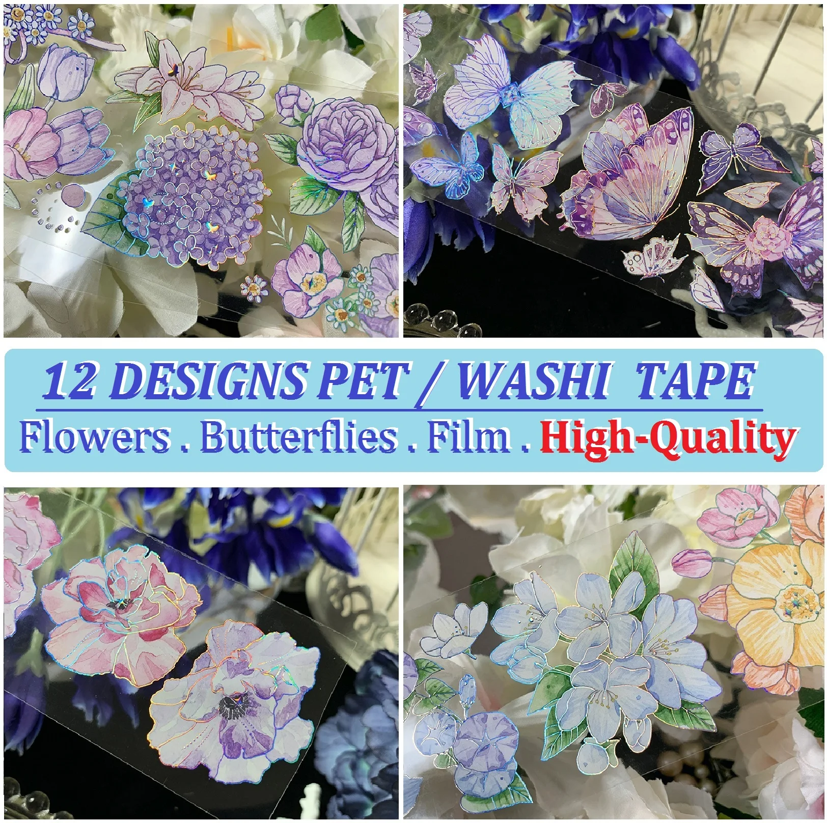 12 Gėlės Drugelis PET Washi Tape Japonijos 