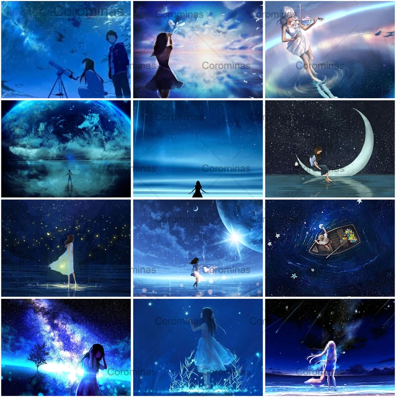 Diamond Tapybos 5D Pasidaryk pats Anime Mėlynas Dangus, Pilnas Simbolių Gręžimo Siuvinėjimo Kryželiu Rinkinys Nuotraukų Mozaikos Menas Namų Dekoravimo, Dovanų