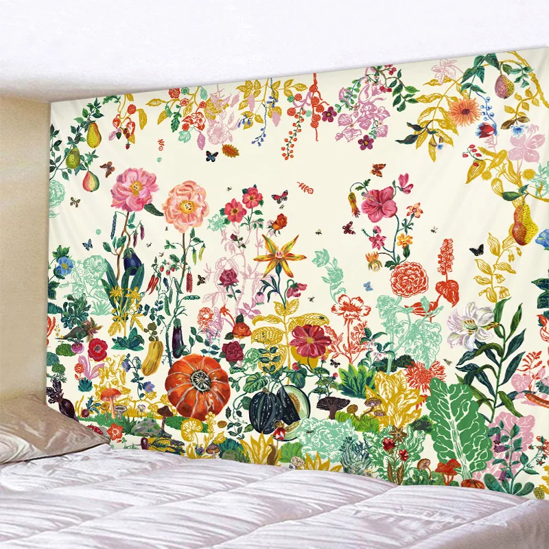 Kraštovaizdžio gėlių ir paukščių gobelenas namo sienos kabo paplūdimio rankšluostį jogos kilimėlis, lovatiesė, kilimas bohemijos hipių apdaila, 6 dydžiai