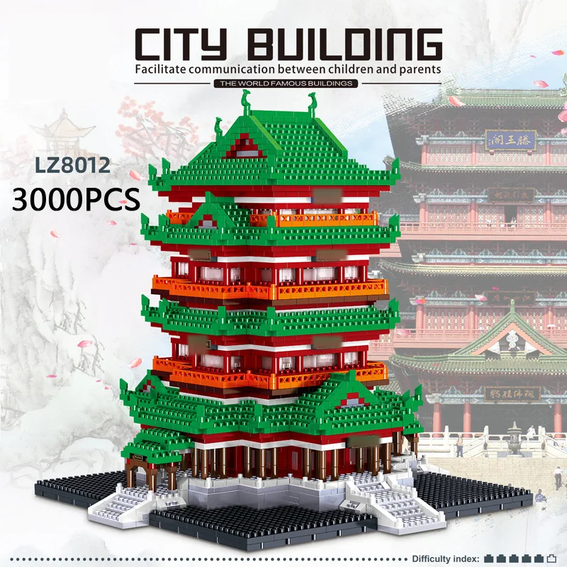 Kinija Žinomų Istorinių Kultūros Architektūra Micro Diamond Blokuoti Pavilion Princas Tengwang Pavilion Nanobrick Statyti Mūrinis Žaislas