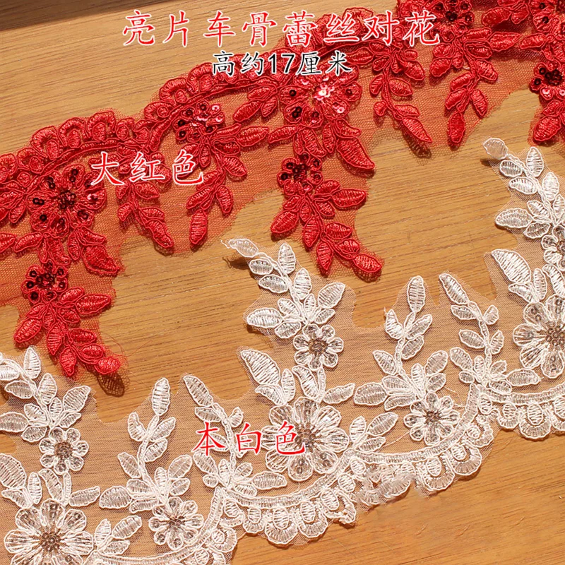 1Yard Subtilus 17cm Raudona Balta Su China Audinys Gėlių Venise Venecijos Nėrinių Apdaila Aplikacijos, Siuvimo 