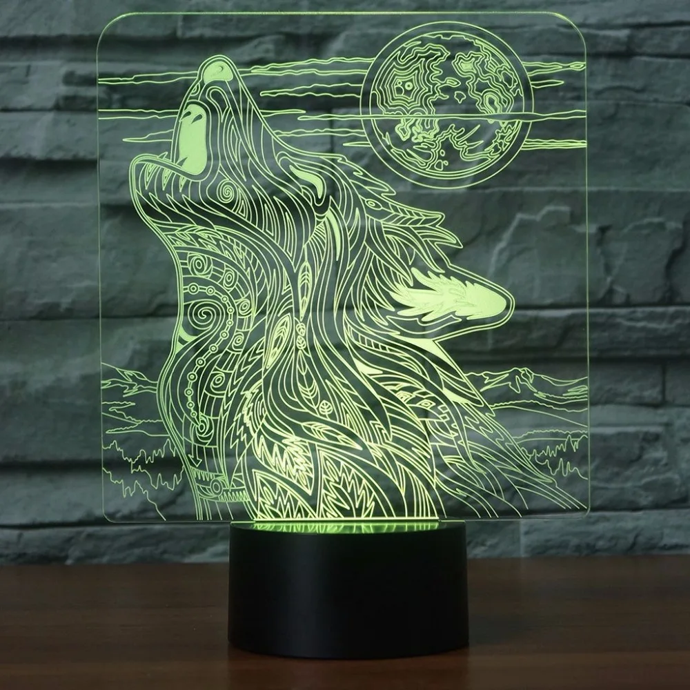 Growled Wolf 3D Naktį Šviesos USB 7 Spalvų Keitimas Gyvūnų LED Jutikliniu Jungikliu, Stalo, Stalo Lempa, Kaip Namų Dekoracija