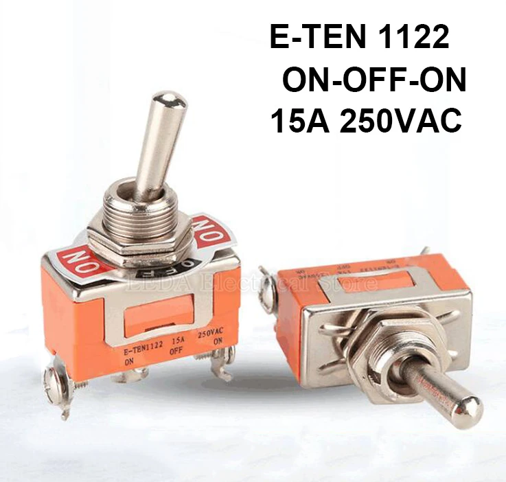 2vnt E-TEN1122 Sidabro SPDT Kontaktai 12MM 15A 250V AC ON-OFF-ON (3 Pozicijos 3Pin iš Naujo Svirtinis Jungiklis, Pastumkite Jungiklį E-TEN 1122 Oranžinė