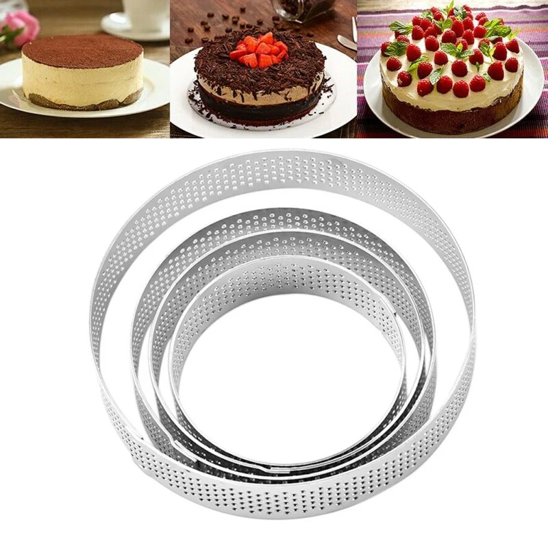 Mousse Cake Žiedai Apvalūs Nerūdijančio Plieno Apvalus Perforuotas Tartlet Formos Desertas Pica Formų Tortų Žiedas Virtuvės Kepimo Įrankis