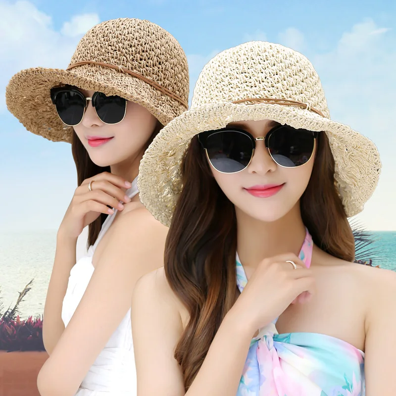 Vasarą Saulės, Skrybėlę, Moteris Šiaudų Kepurės Snapeliu Paplūdimio Apsauga Nuo Saulės Moterų Korėjos Versija Lankstymo Atostogų Kvėpuojantis Gryna Spalva Kepurės H246
