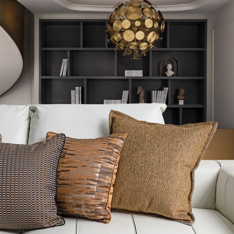 Aukštos kokybės modernių šviesos prabanga vienpusis geometrinis žakardo pagalvę padengti ruda, aukso sofa dekoro pagalvėlė padengti storio užvalkalas
