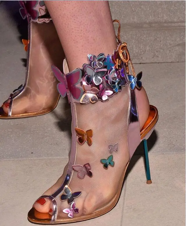 Karšto Pardavimo Blizga 3D Drugelis Gladiatorių Sandalai Moterims Peep Toe Nėrinių Stiletto Suknelė Ponios Sandalai Bauda Akių Vasarą Batai