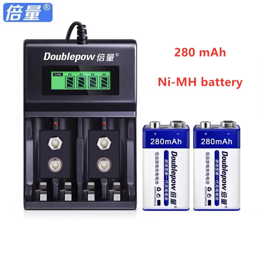 Doublepow 9 V Baterija, 280 mAh multimetras mikrofonas Baterija + 9V/AA/AAA tipo įkraunama baterija, įkroviklis, LCD smart ekranas įkroviklis
