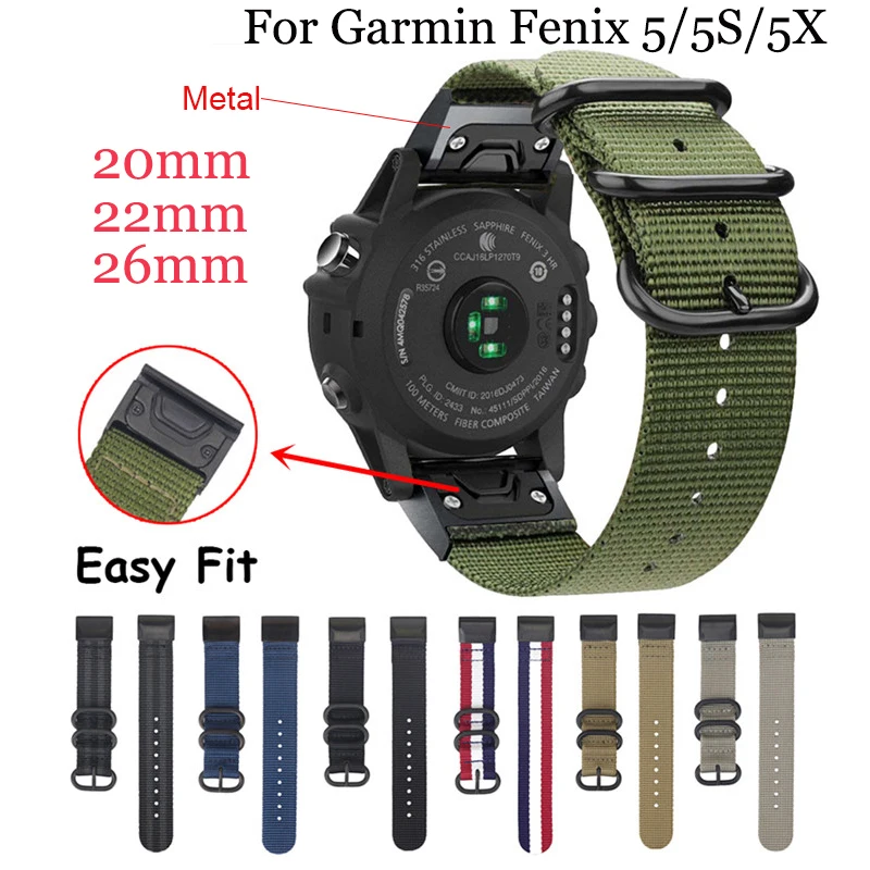26 20 22 mm Nailono Drobės Watchband Wriststrap Garmin Fenix 6X 6 6S Pro 5X 5 5S Plius 3 3HR Lengvai Tilptų Greito Atleidimo Wirstbands