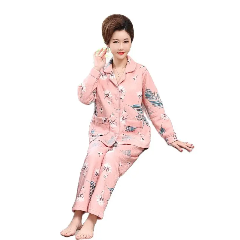 Žiemos Stora Šilta Pižama Moterims Sleepwear Įrašą Medvilnės Pižamos Nustatyti ilgomis Rankovėmis Atsitiktinis Minkštas 3XL Moterų Homewear
