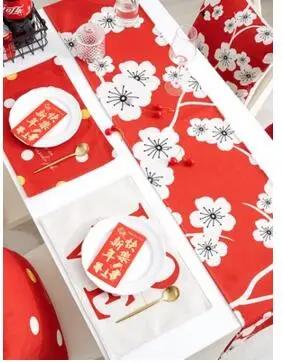 medvilnės skalbiniai raudona stalo runner skalbiniai, medvilnė gėlių širdį lentelė padengti audiniai namų vestuves atostogų lentelė, kurioje dekoras