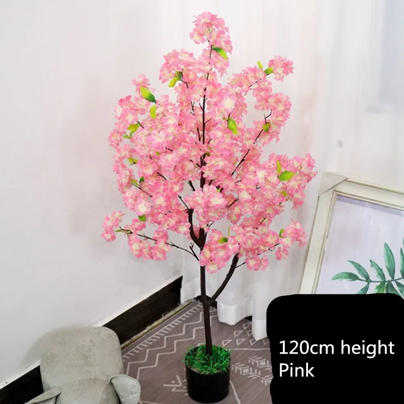 120CM Aukščio Pink Cherry Blossom Medį Sodina Modeliavimas Netikrą Šilko Gėlių Filialas Augalų Ornamentais Namų Dekoro