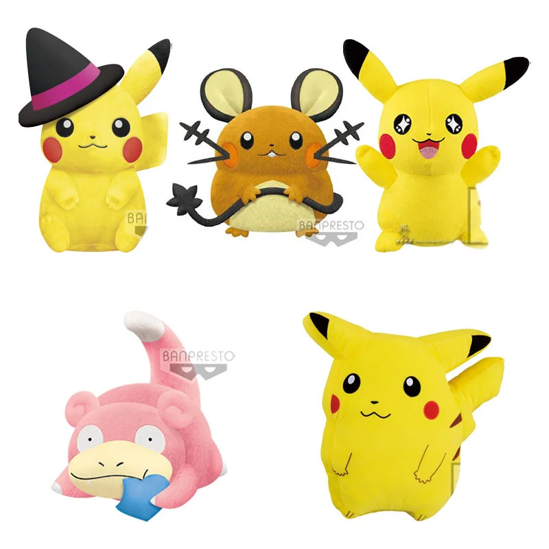 Bandai Pokemon Plushie Anime Lėlės Mielas Pikachu Slowpoke Kawaii Vaikai Pliušiniai Žaislai Kolekcionuojamų Modelis Anime Dekoro Helovinas Dovanos